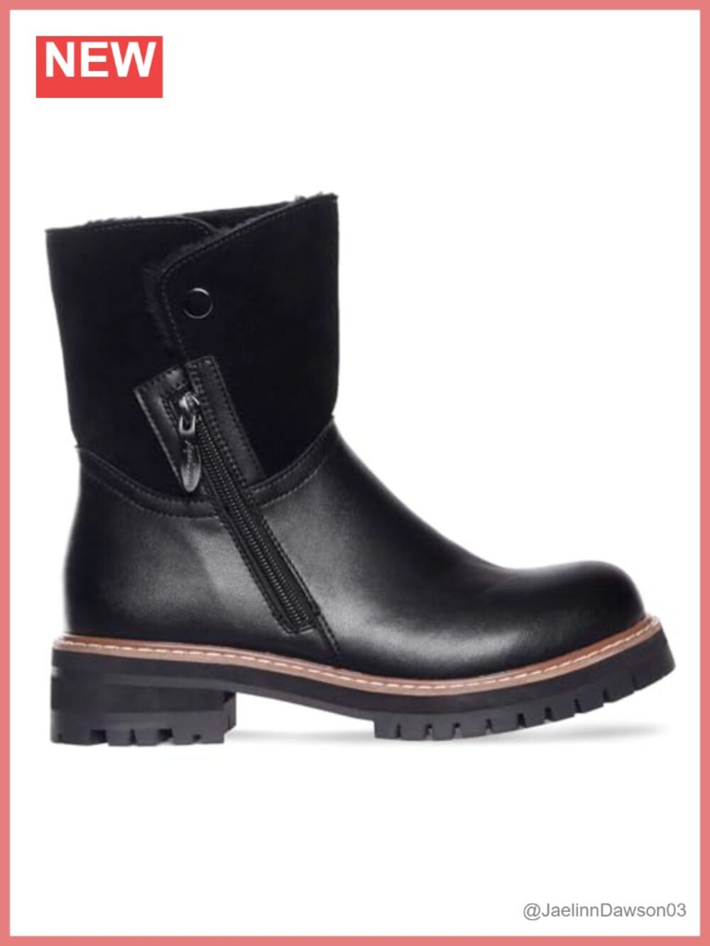 AQUA Diva Shilo Waterproof Leather Boot Lug Sole Chunky Zip